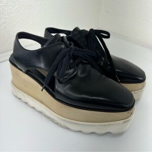 Stella McCartney Black Faux Leather Elyse Cutout Sneakers Size 34
